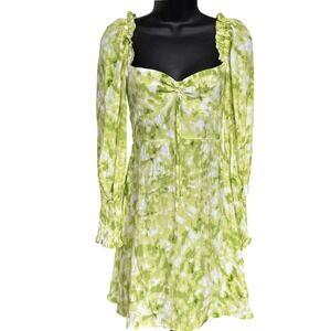 faithfull the brand arianne mini dress‎ Sz xs 2 Green Puff Sleeve Boho Indie